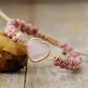 Strand Peach Heart Formed Double Layers Natural Stone Hand Woven Armband Justerbara strängar