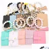 Party Favor Pu Leather Armband Wallet Keychain Tassels Bangle Key Ring Holder Card Bag Sile Beaded Wristlet Keychains Handbag Women Dhtrx