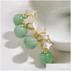 Dangle Chandelier Boucles d'oreilles Romantique Lumière Luxe Blanc Fritillaria Star Boucles d'oreilles Calcédoine Naturelle Perle Verte Fraîche Courte Pour Femmes Je Dhbsx