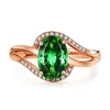 Cluster Rings Trendy Women Rose Gold Jewelry Oval Emerald Zircon Gemstone For Engagement Party Open Promise Finger Ring Accessories Dr Dh1Wm