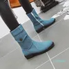 Buty 2023 dżinsowe kobiety w średnim kolorze buty solidne kolory damskie zip płaskie obcasy Mid-Calf Łodzie