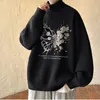 Herrenpullover M-5XL Plus Size Pullover Rollkragenpullover Langarm Bequeme Baumwollstrickwaren Buttrtfly Flower Gedruckt Männlich