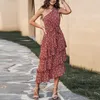 Lässige Kleider, lang, für Damen, Sommer, florales One-Shoulder-Rüschen, Boho-Maxikleid, lockere Schnürung, unregelmäßiges Strand-Sommerkleid