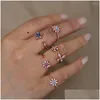 Rings Bohemian Flower Ring Sets For Women Modern Minimal Girl Gift Red Blue Cz Adorable Finger Jewelry Drop Delivery Dhadh