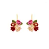 Chaînes Émail Rose Rosette Boucles D'oreilles Collier