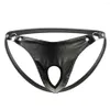 Calzoncillos Jackstrap Hombres Sexy Ropa interior de cuero artificial Anillo de metal Calzoncillos Jock Correa String Thong T-Back Sissy Bragas305H