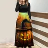 Casual Jurken Dames Halloween Effen Kleur Ronde Hals Lange Mouw Gesplitste Jurk Mode Comfortabele Disfraz Para Mujer
