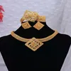 Orecchini Collana 24K Dubai Set di gioielli in zirconi color oro per le donne Bracciale Anello Nozze Moglie Regali Set1935