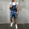 Men Jeans Denim Romper 2021 Men's Black Dark Blue Shorts Casual Streetwear Distressed Overalls194B