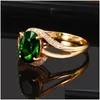 Cluster Rings Trendy Women Rose Gold Jewelry Oval Emerald Zircon Gemstone For Engagement Party Open Promise Finger Ring Accessories Dr Dh1Wm