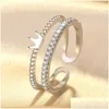 Anéis simples feminino branco zircon pedra anel rosa ouro sier cor noivado na moda coroa de cristal aberto para mulheres gota entrega jóias dhvem