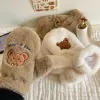 Guanti in peluche con ricamo a forma di orso morbido Guanti invernali addensati caldi senza dita per ragazze Studenti Scaldamani da esterno Regalo Protezioni per le mani