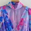 Blouses pour femmes été col en v à manches longues creux fleur imprimé haut Sexy mince plis Blouse