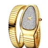 Популярные женские кварцевые часы, модные 33 мм из нержавеющей стали, золотая пластина для часов, водонепроницаемая, для девочек, со змеей, с бриллиантами moissani200e