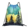 Sacos de compras Green Forest Bohemian Drawstring Backpacks Ótimo para Boho Fashion Perfect School Camping e uso ao ar livre