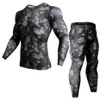 2 -stycken Tracksuit Men Compression MMA långärmad t -skjorta Rashgard Kit Camouflage Sweatshirt Leggings Fitness Thermal Underwear Y2205P