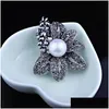 Pins Brooches Farlena Jewelry Imitated Gray Pearl Crystal Flower Sweater And Vintage Black Rhinestone Brooch For Women Drop Delivery Dhzok