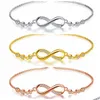 Corrente Mulheres Infinity Charm Link Tornozeleira Pulseira Aço Cz Strass Símbolo de Amor Infinito Ajustável Plus Size Grande Bangle F Dhgarden Dhsly