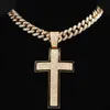 Pendant Necklaces Punk Shiny Crystal Big Cross Necklace with 13mm Miami Cuban Link Chain Choker Women Men Hiphop Fashion Jewelry