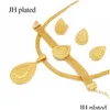 Ohrringe Halskette Gold Farbe 24K Schmuck Sets für Frauen Afrikanische Braut Geschenke Party Wasser Tropfen Anhänger Ring Armband Set drop Lieferung Dhoxd