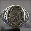 Cluster Rings Crown Lion Shield Emblem Retro Mens Ring Drop Delivery Jewelry Dhxuh