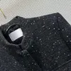 Vestes pour femmes col montant manteau tissé en tweed à paillettes scintillantes deux poches parfaites pour un haut amincissant