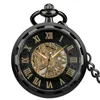 Zakhorloges Handopwindbaar Mechanisch Horloge Skeleton Romeins Cijfer Wijzerplaat Vintage Zwart/Brons/Zilver Hanger Klok Voor Mannen Verjaardagscadeautjes