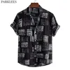 Funky Black Hawaiian Aloha Gömlek Erkekler İçin 2021 Yaz Kısa Kollu Sıradan Düğme Down Beach Shirtler Erkek Parti Tatil Giyim Men208z