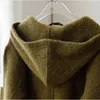 Estilo minimalista nórdico 23 inverno tot jaqueta com capuz para feminino verde abotoado casaco de lã de partículas