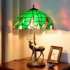 테이블 램프 Art Deco E27 LED Tiffany Deer Resin Iron Glass 램프 LED 라이트 테이블 램프 데스크 램프 침실 340L