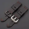 Titta på band 20mm 22mm 24mm 26mm Black Handmade Retro Armband Watchband Leather Watches Strap Pin Buckle Classic Thick Wristband B261C