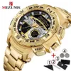 Relogio Masculino Gold Watch Men Luxury Brand Golden Military Male Watch Waterproof Stainless Steel Digital Wristwatch 210407286z