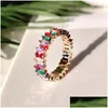 Band Rings Luxury Colorf Cubic Zirconia Ring For Women Shiny Rec Rainbow Stone Finger Gold Color Boho Fashion Jewelry Drop Delivery Dhmbj