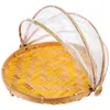 Dinnerware Sets Round Tray Mesh Cover Bamboo Storage Basket Outdoor Dustpan Household Fruit Holder