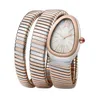 2021 Nya kvinnor Titta på Snake Bangle Silver Rose Gold Long Armband White Rom Japanese Quartz rostfritt stål Sapphire Wristwatch245k