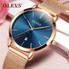 Woman Watch 2018 marka luksusowe kobiety Rose Gold zegarki ze stali nierdzewnej Auto Data Ultra cienki kwarcowy zegarek na nadgarstek Panie Watch Blue Y1251N