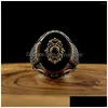 Anéis vintage clássico mens anel moda metal ouro cor incrustada pedra preta zircon punk homens noivado jóias de luxo drop entrega dhxnk