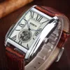 GOER Relogio Masculino Top Brand Luxury Skeleton Watches Men Leather Band Rectangle Automatic Mechanical Wrist Watches For Men D18201x