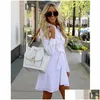 Grundläggande avslappnade klänningar kvinnor vit långärmad skjorta a-line klänning sommar elegant kvinna bloues kläd mode droppe leverans klädkläder wom dht8b