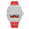 Relógios de pulso Pintime Original Luxo Full Diamond Iced Out Watch Bling-Ed Rose Gold Case Vermelho Silicone Strap Quartz Relógio para Men2051