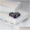 Anelli Anello di fidanzamento con zircone rotondo viola Classico colore oro nero femminile carino piccola stella fiore per gioielli da donna Consegna di goccia Dhdzq