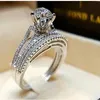 Bridal Charm Couple Rings 2pcs His Her CZ Anniversary Promise Wedding Engagement Ring Sets254L