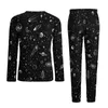 Vêtements de nuit pour hommes Moon Star Pyjamas à manches longues Space Galaxy Universe 2 pièces Ensemble de loisirs Printemps Homme Modèle Mignon Costume de maison surdimensionné