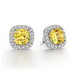 Sparkling lovers earring cushion cut Diamond 925 Sterling silver Engagement wedding Stud Earrings for women men239F