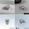 Rings Trendy Female Pink Zircon Stone Ring Charm Sier Color Engagement Classic Crystal Heart Open For Women Drop Delivery Jewelry Dhvq6