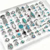Anéis de banda 50/100 pçs / lote vintage boho azul pedra turquesa para mulheres estilos mistos étnicos anel de dedo conjunto de jóias presentes de festa gota dhmsx