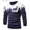 Erkek Sweaters Yeni Sonbahar Noel Sweater Noel Ağacı Geyik Baskı Erkekler Sıradan Süvari O Boyun İnce Sweaters Erkekler En İyi T231003