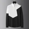 Erkek sıradan gömlekler marka sonbahar siyah beyaz patchwork uzun kollu gömlek lüks iş pamuklu sosyal parti smokin bluz