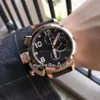 Billig vänsterhänt 50mm U-51 U51 Chimera Bronze 7474 Black Dial Quartz Chronograph Mens Watch Rose Gold Case Leather Strap Stopwatc248l