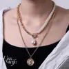 Pendant Necklaces Fashion Hip Hop Baroque Pearl Medallion Coin Necklace Women Multi Layered Chain Choker Punk Jewelry